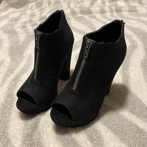 Material Girl Black Zipper Platform Block Heels, 4.5”